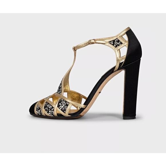 Dolce & Gabbana Shoes - Dolce & Gabbana Black Textile Gold Crystal Pumps Sz 39